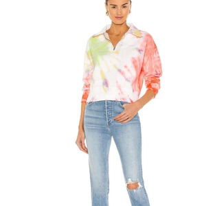 NEW RE/DONE x Hanes 70s Half Zip Neon Space Dye Tie Dye Pull Over Sweater Small